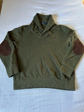 Polo by Ralph Lauren Olive Shawl-Neck Sweater with Brown Elbow Patches